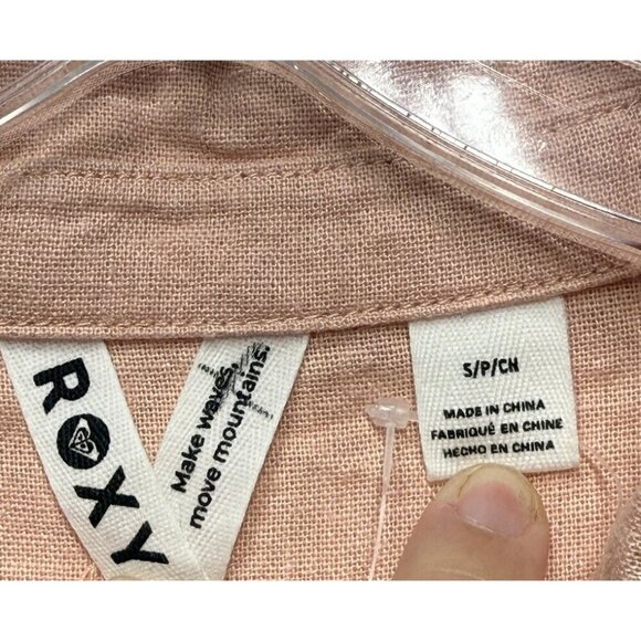 NWT Roxy Morning Time Women's Button Up Shirt Linen Blend Rose Cloud Solid Sz S - Picture 6 of 12
